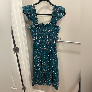 Hill House Teal Floral Smocked Dress